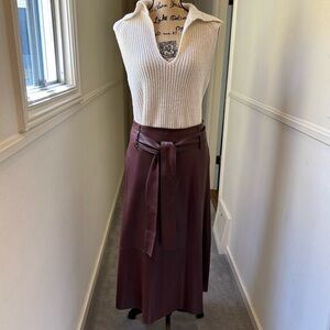 Vince Rich Brown Leather Midi Skirt-6 NWT